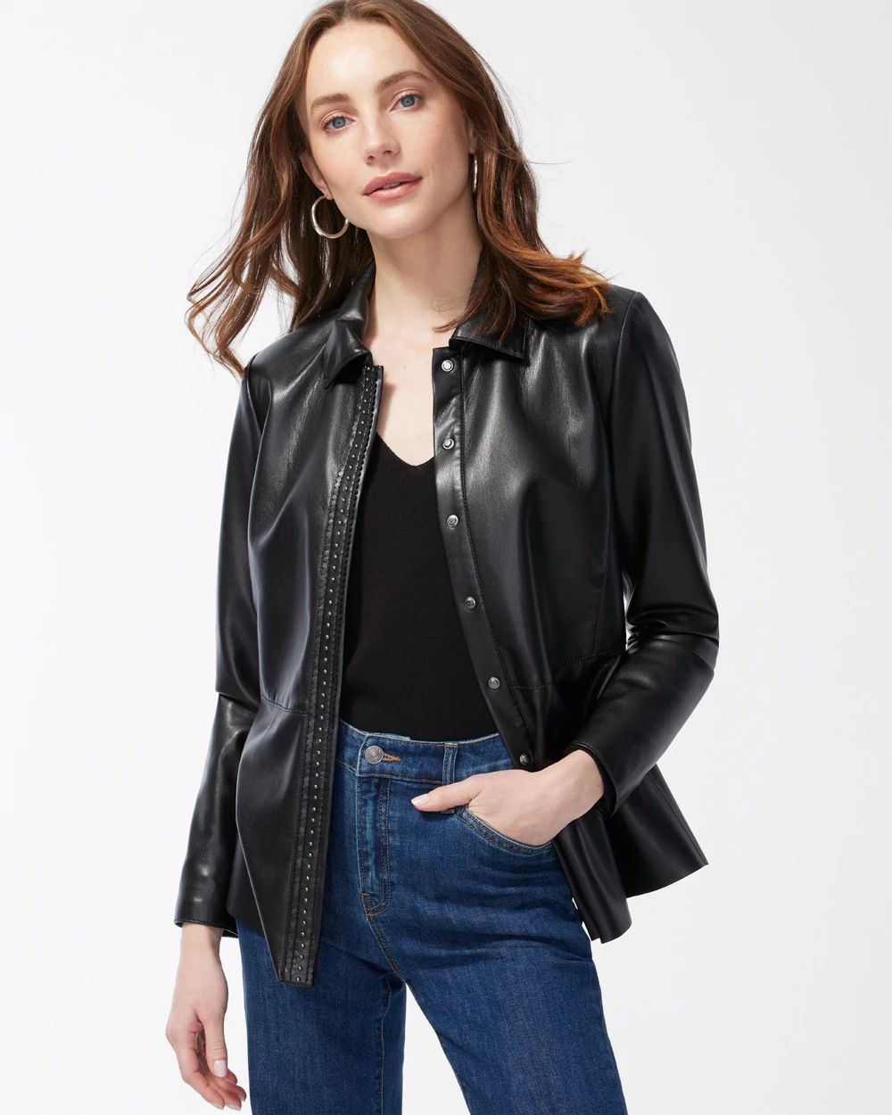 Womens Black Peplum Leather Jacket | Women Peplum Jacket